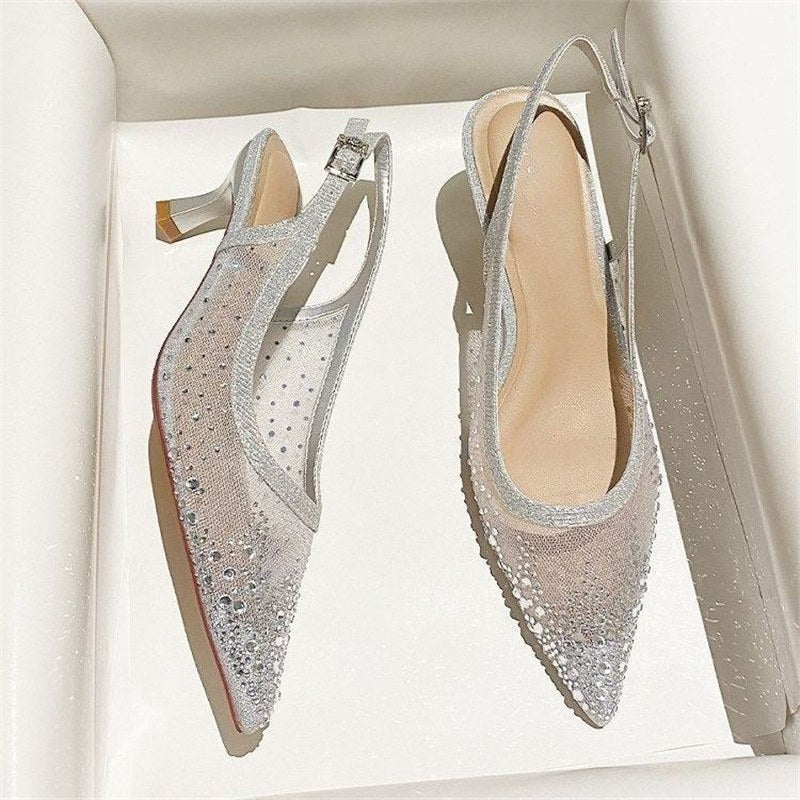 Damen elegante Slingback-Pumps mit funkelndem Netzdesign R&B