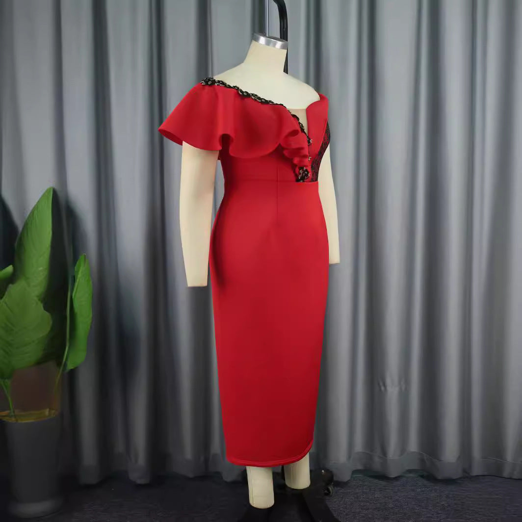 Damen Elegantes Figurbetontes Kleid mit asymmetrischem Design und Rüschendetails R&B