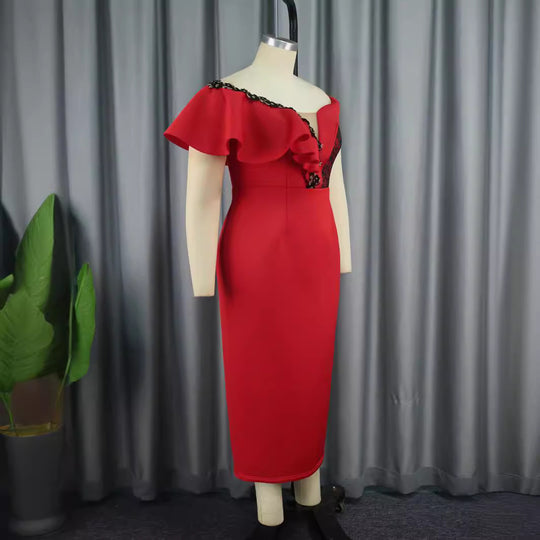 Damen Elegantes Figurbetontes Kleid mit asymmetrischem Design und Rüschendetails R&B