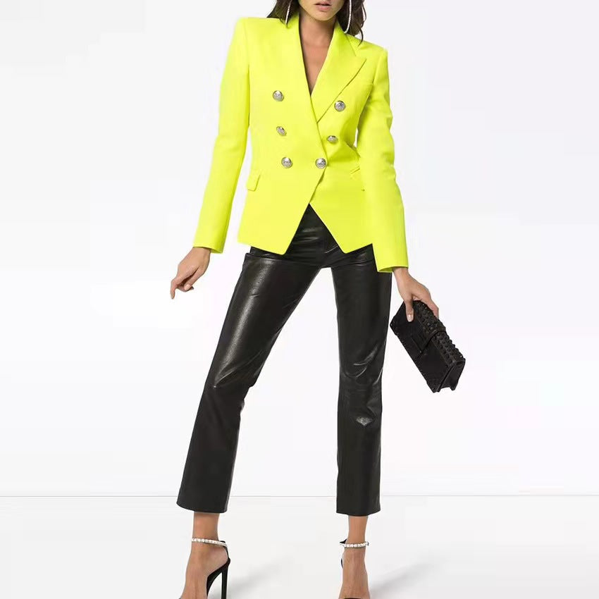 Damen Elegante Doppelreihige Blazerjacke mit goldenen Knöpfen R&B