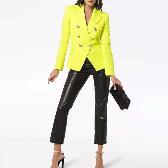 Damen Elegante Doppelreihige Blazerjacke mit goldenen Knöpfen R&B