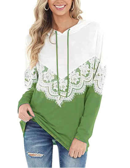 Damen Eleganter Hoodie mit Spitzenapplikationen R&B