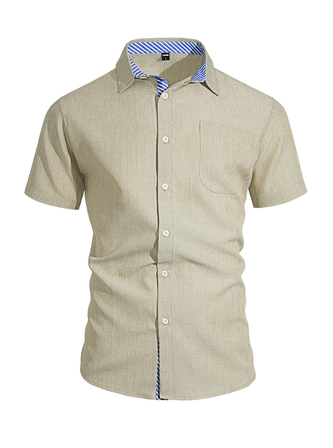 Herren nan Business-Casual Kurzarmhemd mit gestreiftem Kragenfutter und Brusttasche R&B