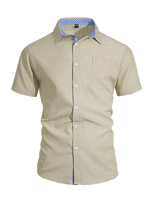 Herren nan Business-Casual Kurzarmhemd mit gestreiftem Kragenfutter und Brusttasche R&B