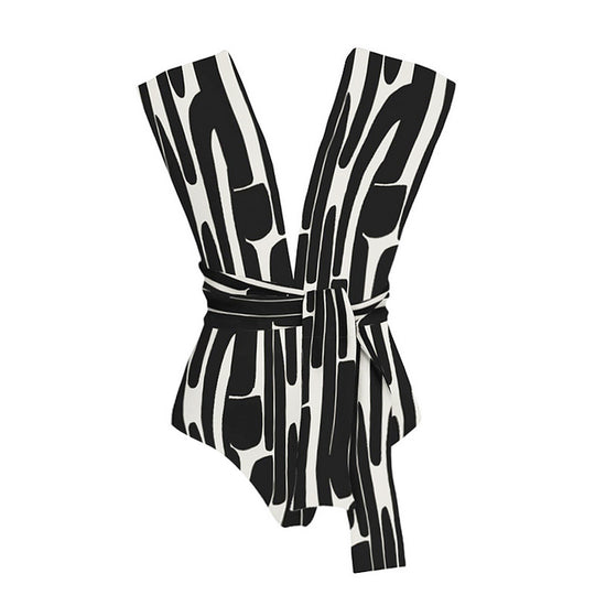 Damen Trendiger Cut-Out Badeanzug mit breiten Trägern und Bindegürtel R&B