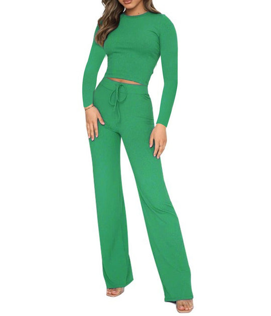 Damen Elegantes Kombination-Outfit aus langärmligem Oberteil und weit geschnittener Hose R&B