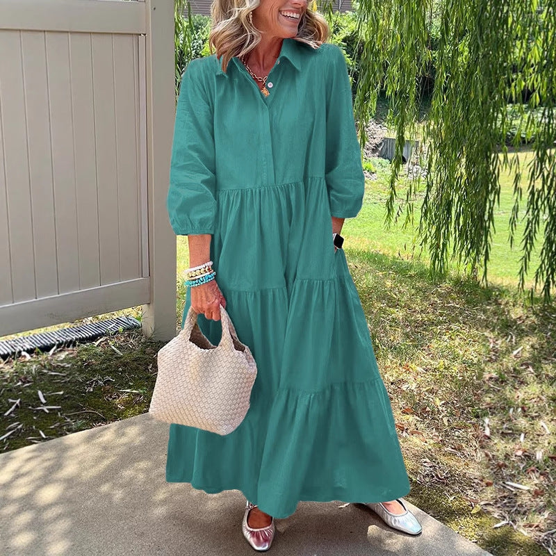 R&B | Lässiges Einfarbiges Patchworkkleid mit Reverstasche