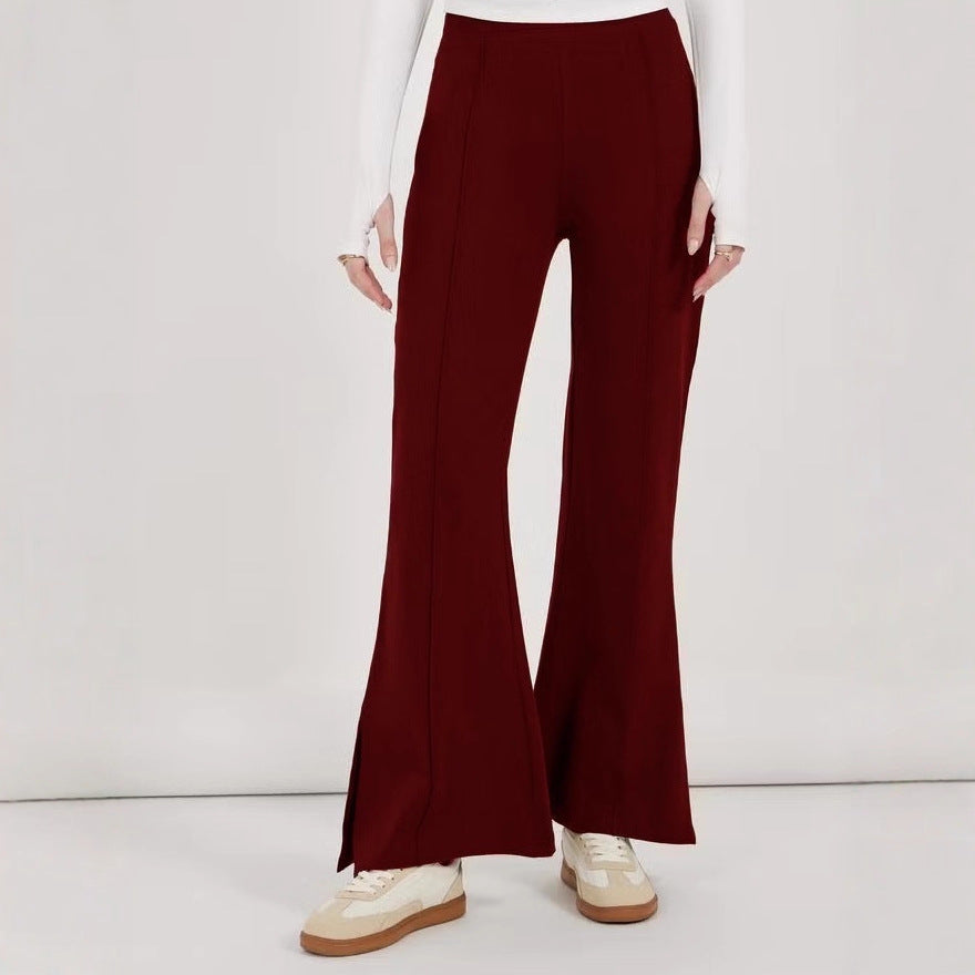 Damen weite Flared-Hose aus strukturiertem Material mit seitlichen Schlitzen R&B