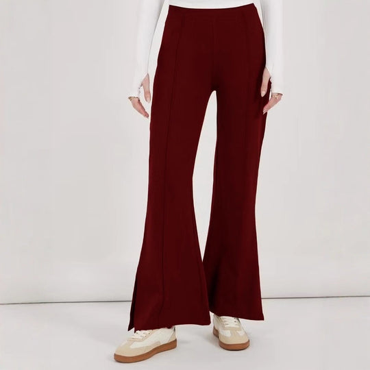 Damen weite Flared-Hose aus strukturiertem Material mit seitlichen Schlitzen R&B