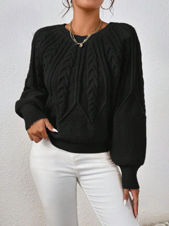 Damen Strickpullover mit Zopfmuster und weitem Schnitt R&B