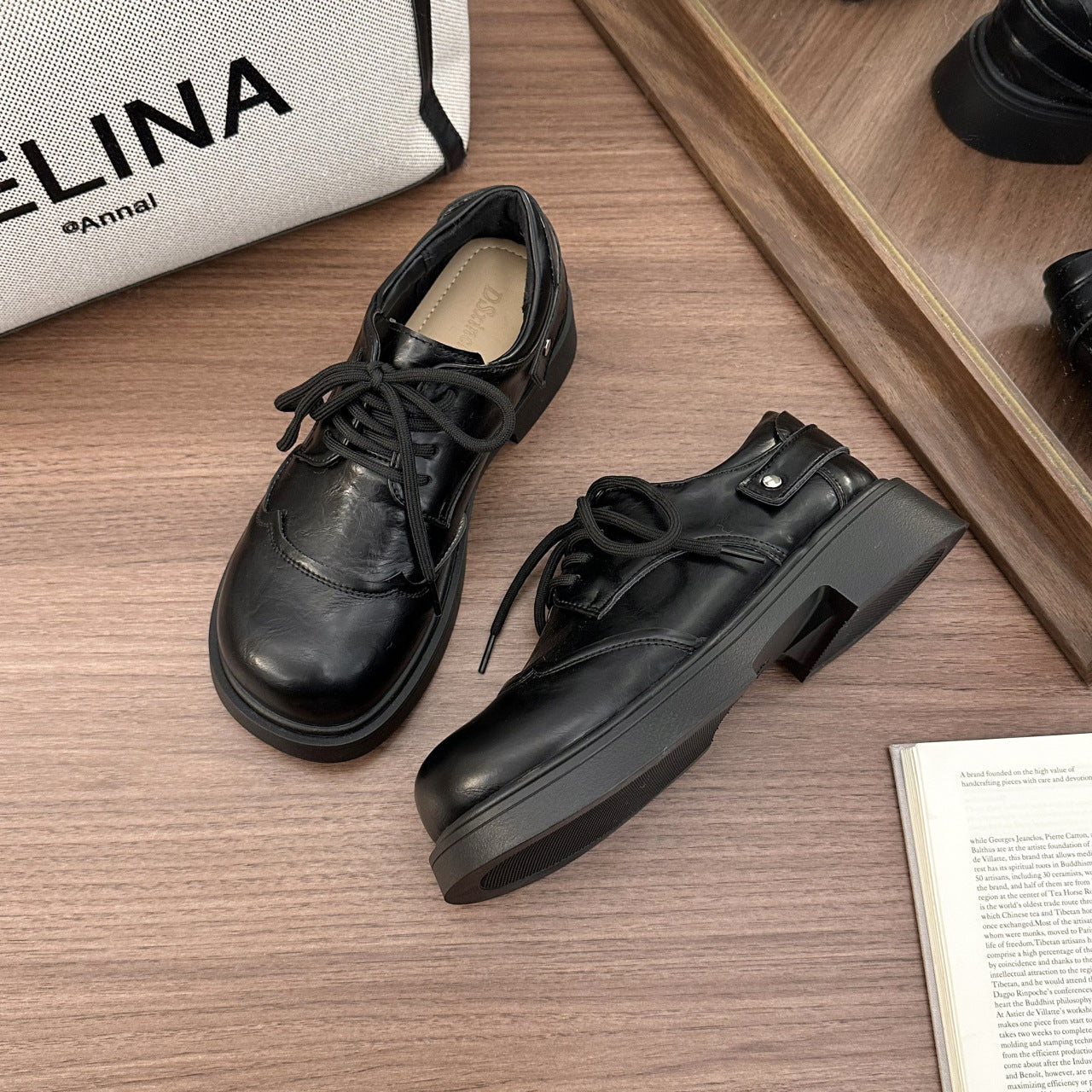 Damen elegante Schnürschuhe mit robustem Absatz und hochwertigem Leder R&B