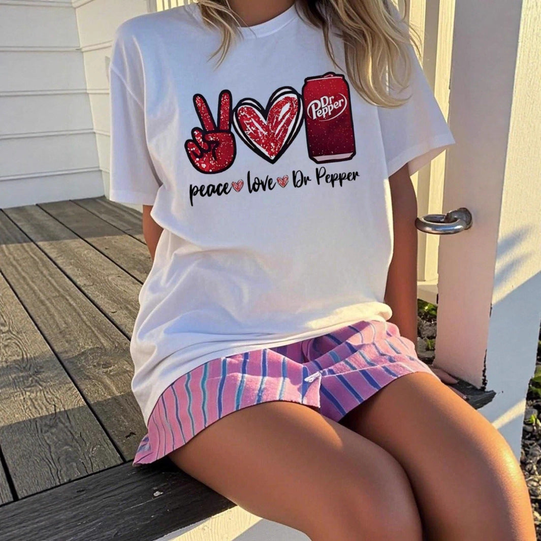 Damen T-Shirt mit kreativem Peace & Love Grafikdesign R&B
