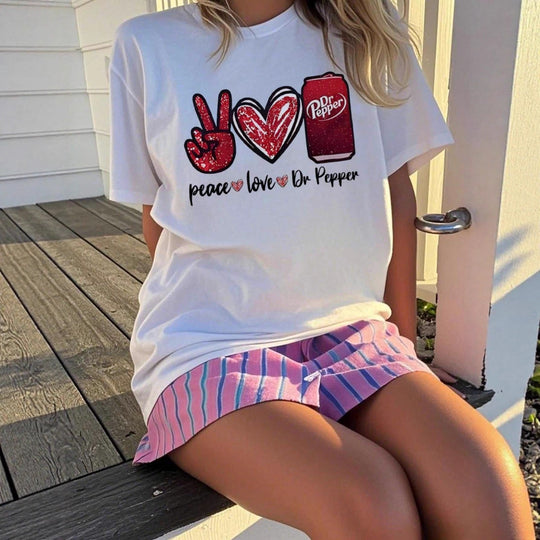 Damen T-Shirt mit kreativem Peace & Love Grafikdesign R&B