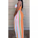 Damen Maxikleid mit farbenfrohem Streifenmuster und figurbetonendem Schnitt R&B