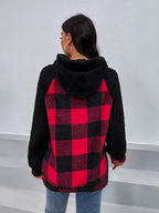 Damen kuscheliger Fleece-Hoodie im modernen Karomuster