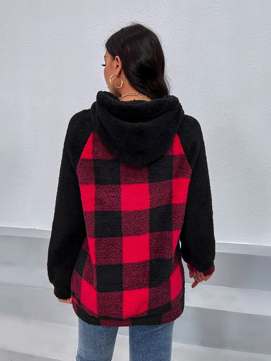 Damen kuscheliger Fleece-Hoodie im modernen Karomuster R&B