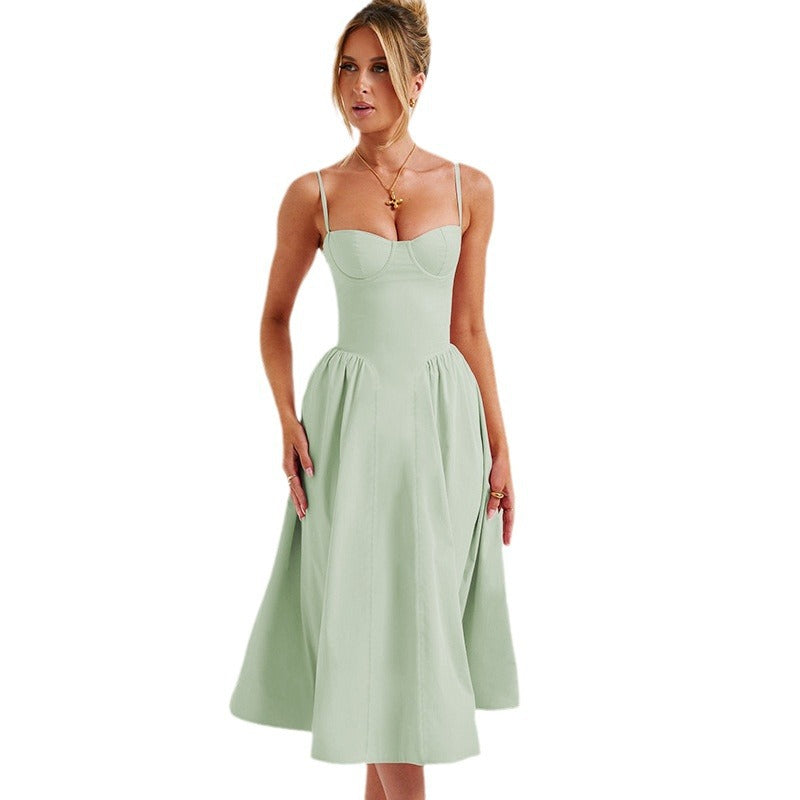 Damen Midikleid mit elegantem Bustier-Oberteil und fließendem Rock R&B