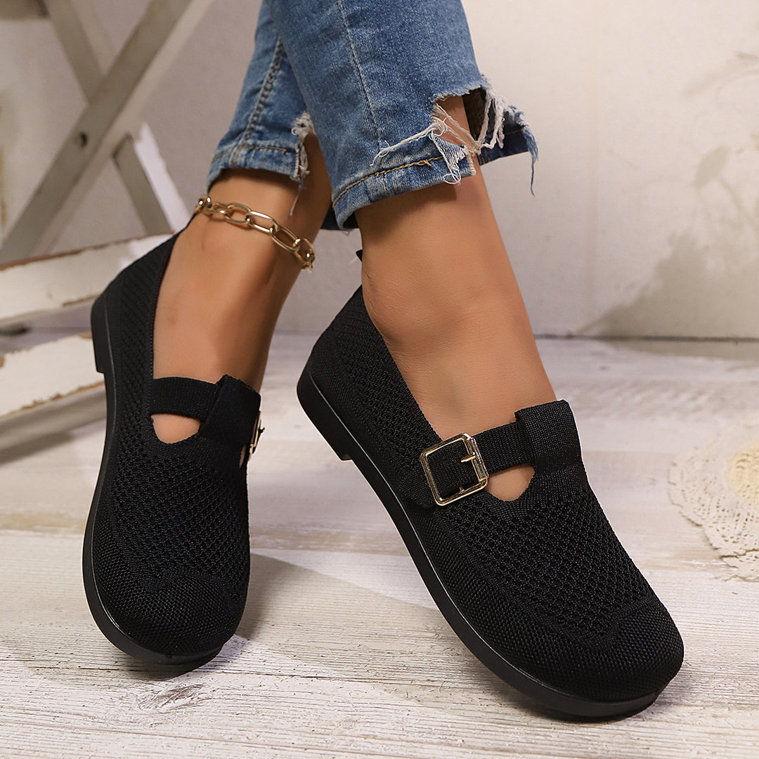 Damen luftige Ballerinas mit modischem Schnallen-Detail R&B