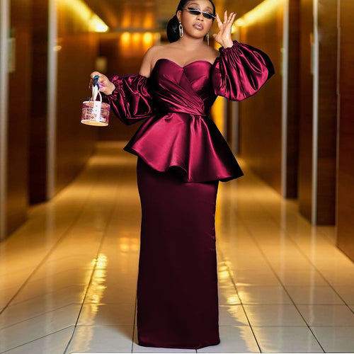 Damen Elegantes Kleid mit schulterfreiem Design und voluminösen Puffärmeln R&B