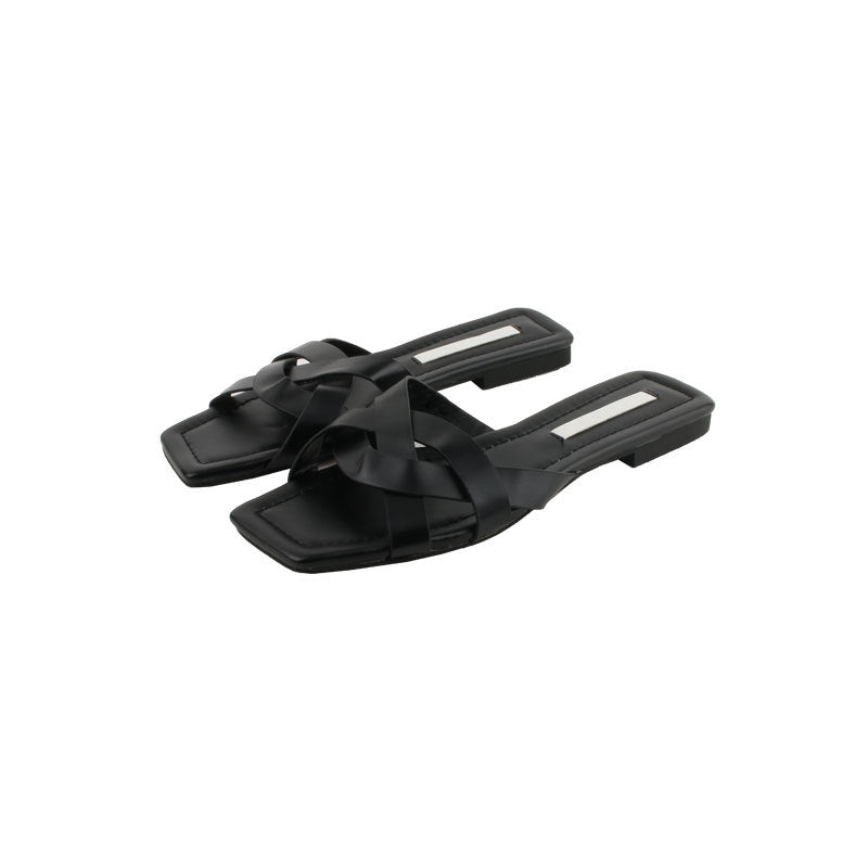 Damen elegante Riemensandalen mit modernem Kreuzdesign und flacher Sohle R&B