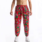 Herren lässige Haremshose mit buntem Blumenmuster und Gummizug R&B