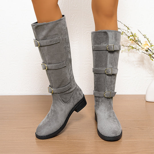 Damen Modische Stiefel mit dekorativen Schnallen und komfortablem Blockabsatz R&B