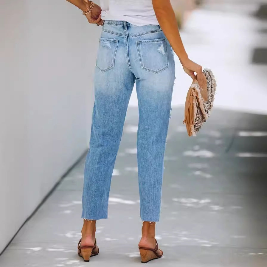 Damen Destroyed Jeans im lässigen Schnitt mit modischen Details R&B