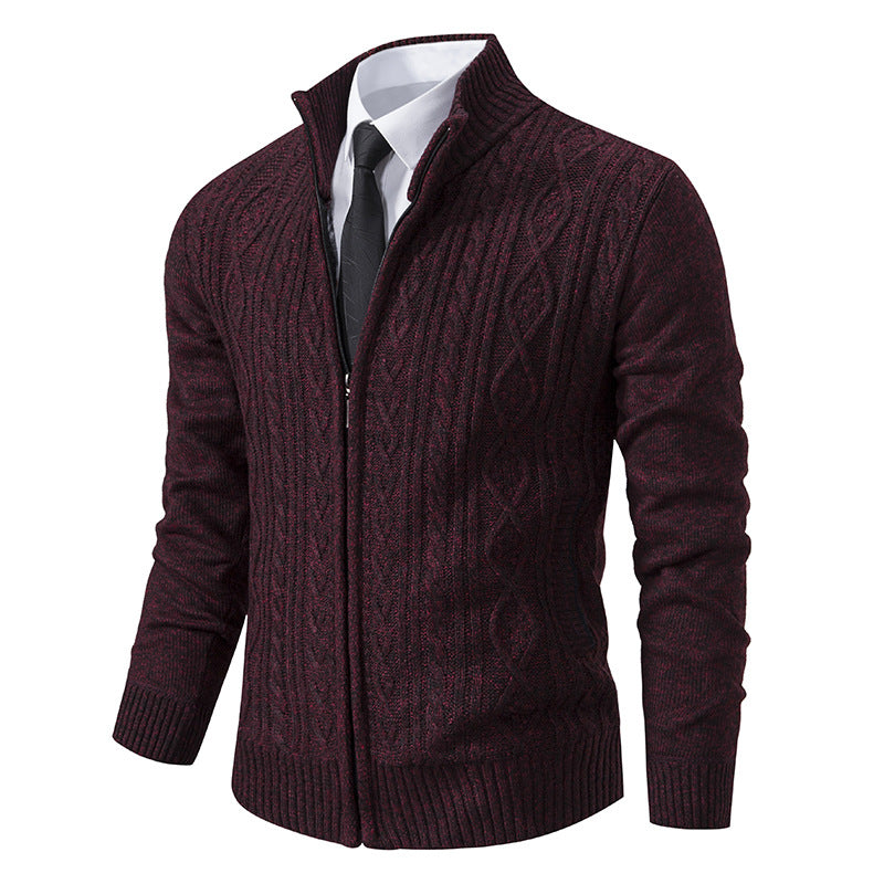 Herren Strickjacke mit Stehkragen und strukturierter Musterung R&B