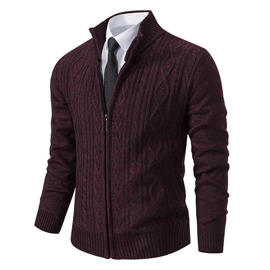 Herren Strickjacke mit Stehkragen und strukturierter Musterung R&B