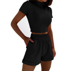 Damen Sportliches Crop-Top und kurze Shorts Set R&B