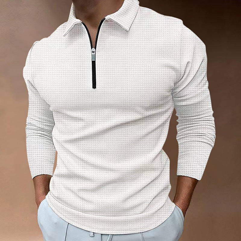 Herren Sportliches Langarm-Henley-Shirt mit Reißverschluss und strukturierter Oberfläche R&B