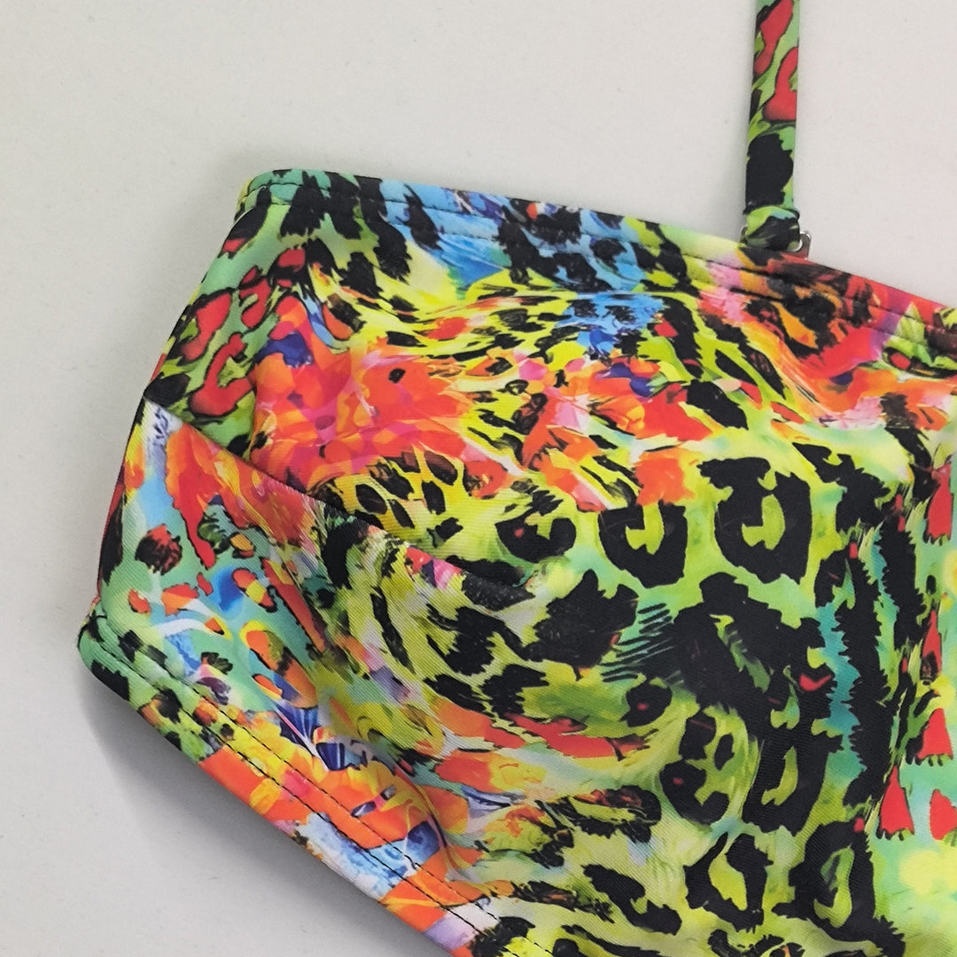 Damen Hochgeschnittener Bikini mit farbenfrohem Leopardenmuster R&B