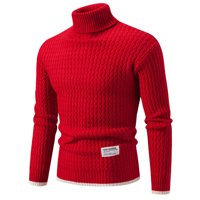 Herren Strickpullover mit hochabschließendem Kragen und strukturiertem Muster R&B