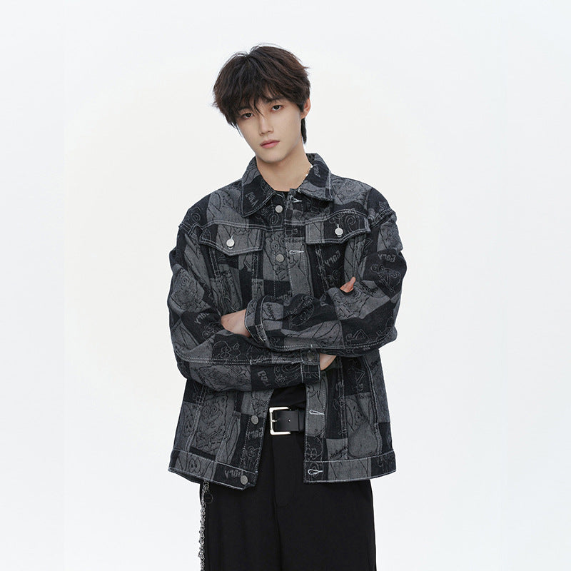 Herren Oversized Jeansjacke im Urban-Style mit grafischem Druck