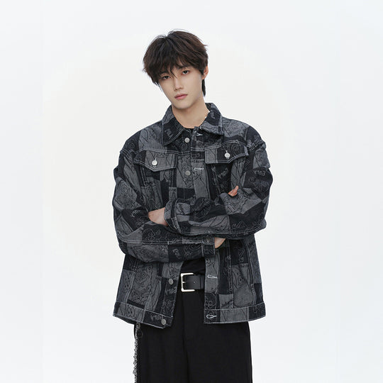 Herren Oversized Jeansjacke im Urban-Style mit grafischem Druck R&B