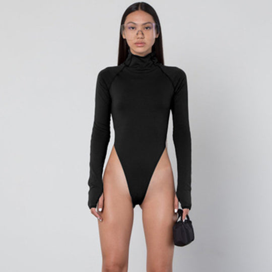 Damen Langarm-Bodysuit mit hohem Kragen und figurschmeichelndem Schnitt R&B
