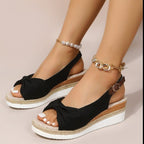 Damen Wedge-Sandalen mit eleganter Schleifen-Detail und angesagtem Plateau R&B
