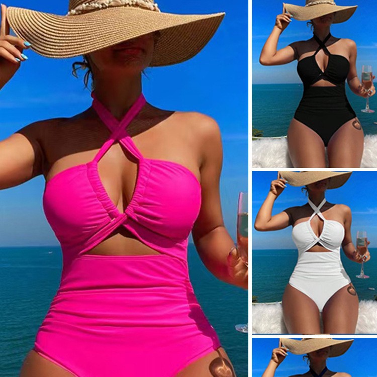 Damen Hoch geschnittener Monokini mit raffiniertem Kreuz-Design R&B