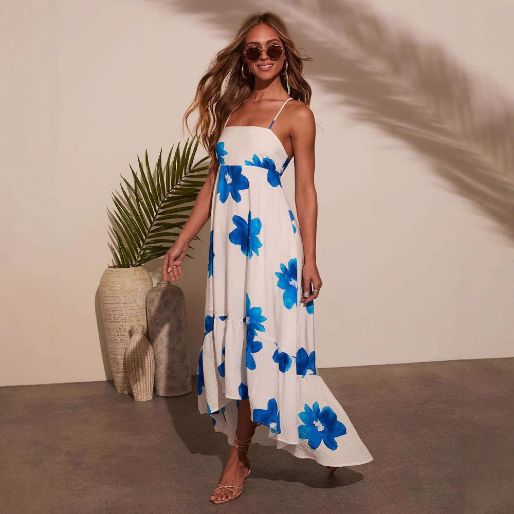 Damen Maxikleid mit dekorativen Blumenmustern und elegantem Rüschenabschluss R&B
