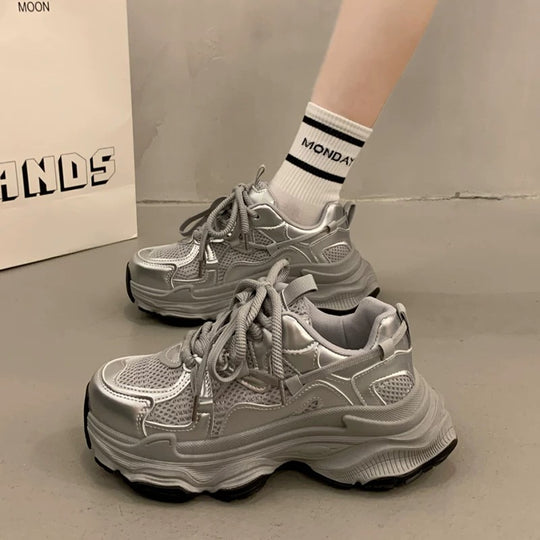 Damen Chunky Sneakers mit atmungsaktivem Mesh-Obermaterial und gepolsterter Sohle R&B