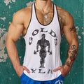 Herren nan athletisches Stringer Tanktop rückenfreier Schnitt mit Kontrastpaspel und Kraftsportmotiv R&B