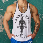Herren nan athletisches Stringer Tanktop rückenfreier Schnitt mit Kontrastpaspel und Kraftsportmotiv R&B