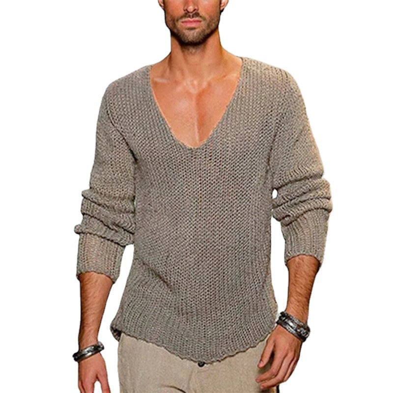 Herren lässiger Strickpullover mit tiefem V-Ausschnitt und komfortablem Schnitt