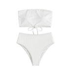 Damen Bandeau-Bikini-Set mit hohem Taillenbund und strukturiertem Stoff