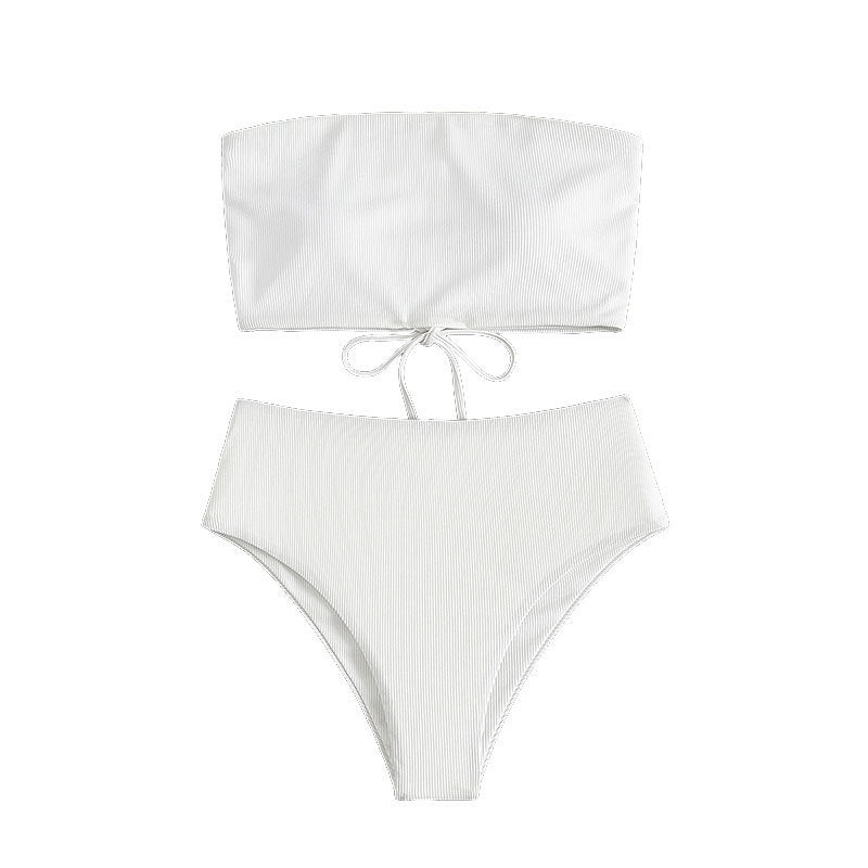 Damen Bandeau-Bikini-Set mit hohem Taillenbund und strukturiertem Stoff