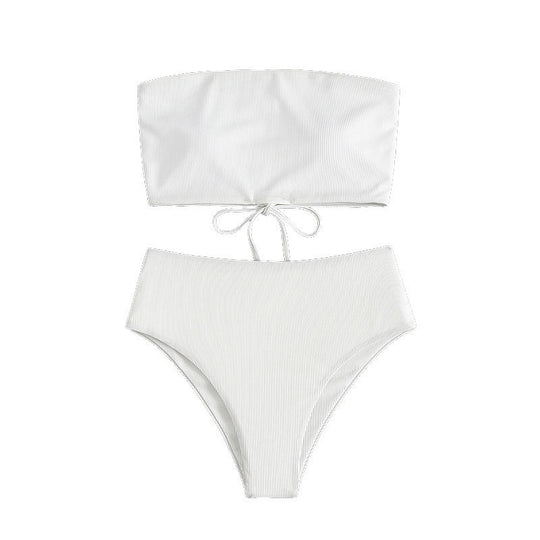 Damen Hoch tailliertes Bikini-Set mit geripptem Stoff R&B