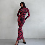 Damen Elegantes transparentes Maxikleid mit Leopardenmotiv und langem Arm R&B