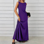 Damen elegantes Maxikleid mit schwingendem Saum und klassischem Schnitt R&B