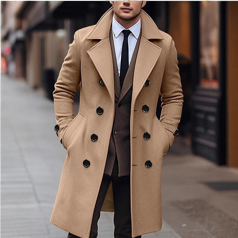 Herren nan eleganter doppelt geknöpfter Wollmantel mit breitem Revers und tailliertem Businessschnitt R&B