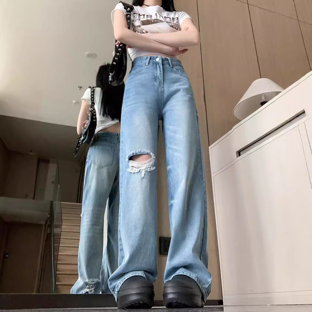 Damen Weit geschnittene Destroyed Jeans im lässigen Vintage-Stil R&B